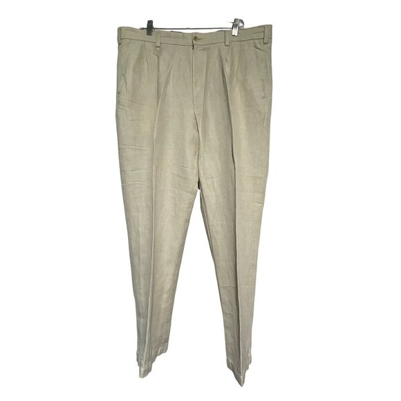 Caribbean Men's Dress Pants Straight Leg Linen Blend Casual Island travel Beige - Picture 1 of 4